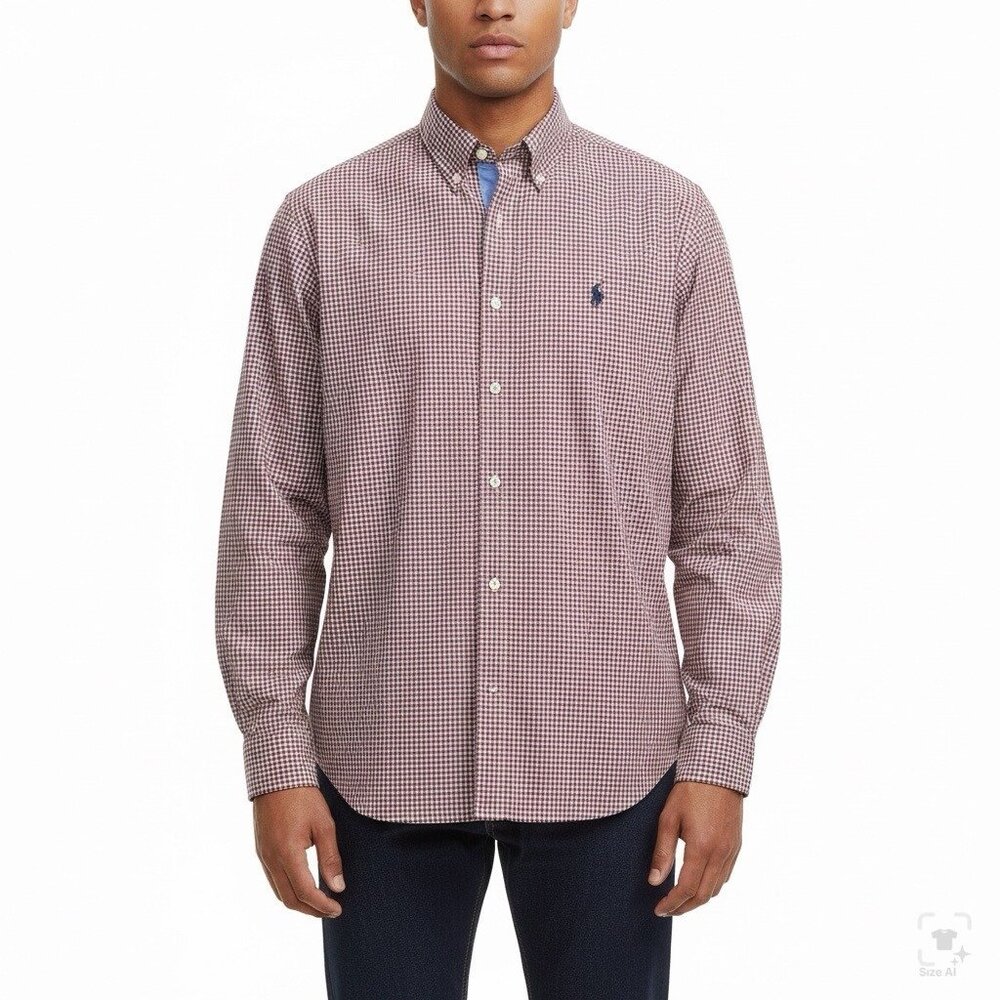 Ralph Lauren Red & White Cotton Button-Up Long-Sleeve Checkered Shirt Sz 2XB